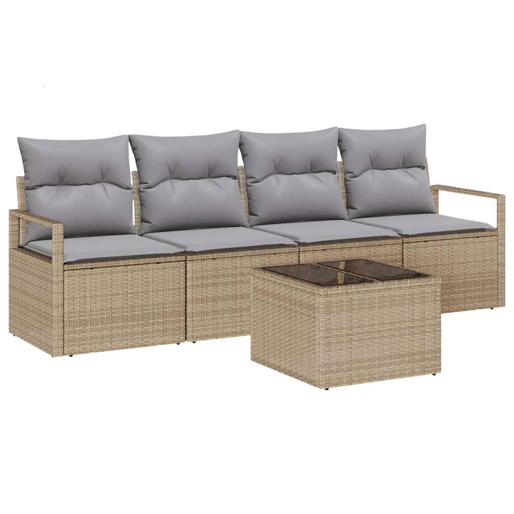 Garten-Sofa-Set mit Kissen 5 pcs Beige und Grau 55 x 55 x 37 cm
